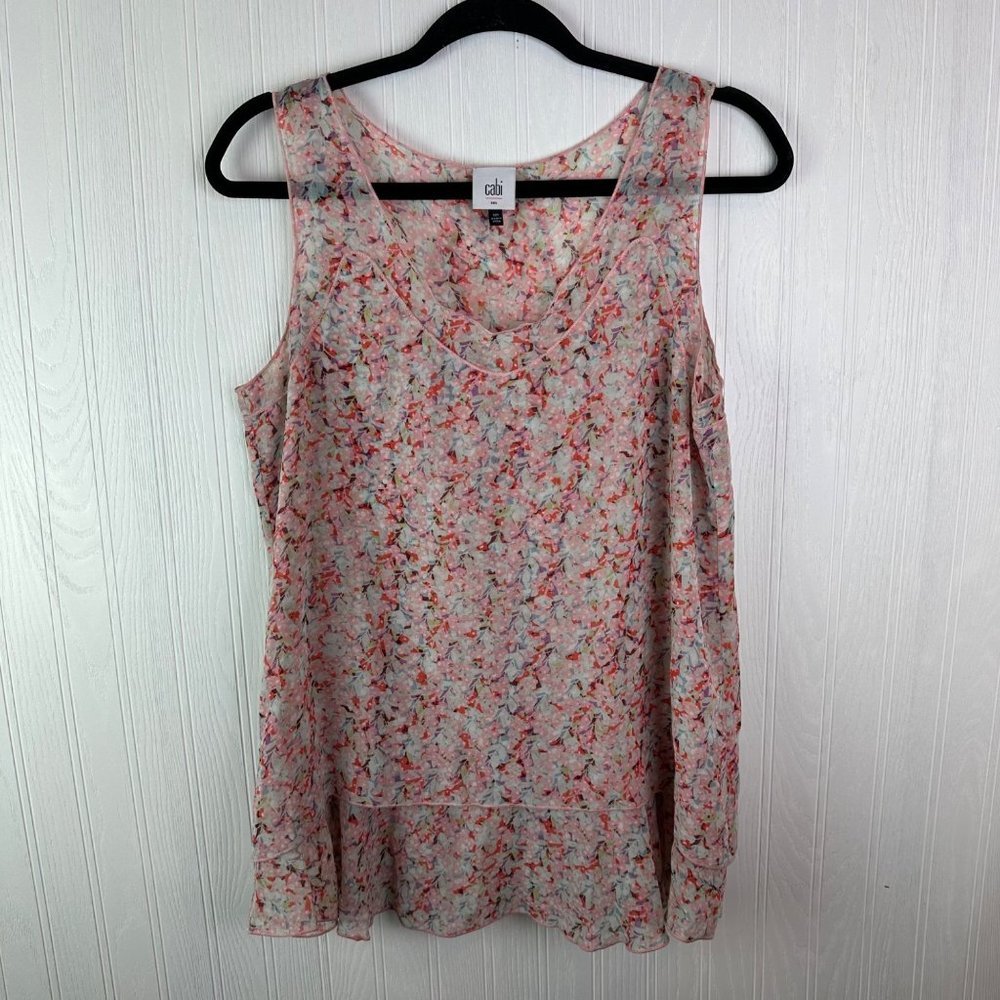 Cabi Blouse Floral Print Sleeveless Size Small Tiered Hem‎